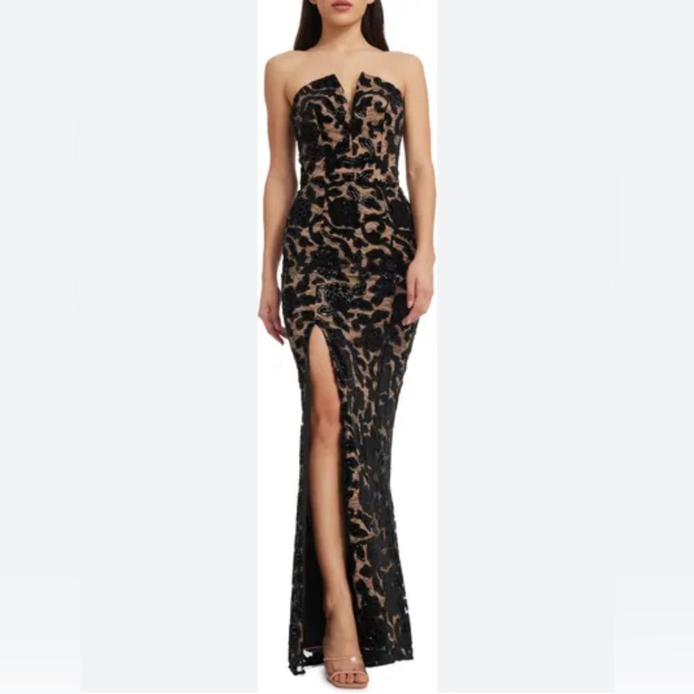 Dress the Population Strapless Black and Nude Lace Gown